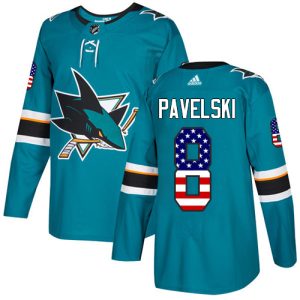 Herren San Jose Sharks Eishockey Trikot Joe Pavelski #8 Authentic Teal Grün USA Flag Fashion